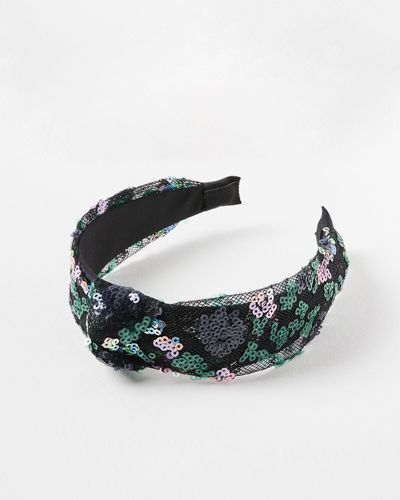 Oliver Bonas Paloma Sequin Flower Green Knot Headband - Multicolour