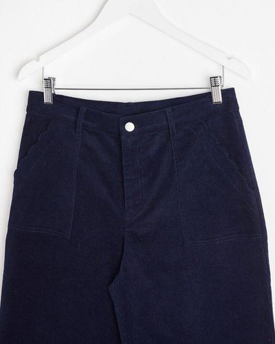 Oliver Bonas Wide Leg Scalloped Pocket Navy Corduroy Pants - Blue