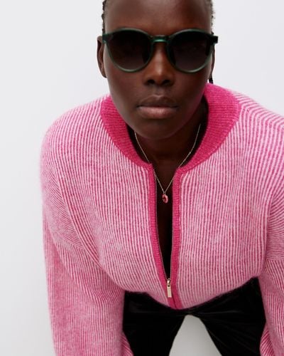 Oliver Bonas Two Tone Ribbed Knitted Bomber Jacket, Size 18 - Pink