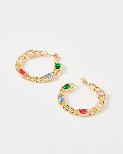 Oliver Bonas Ruby Chain Link Rainbow Stone Hoop Earrings - Metallic