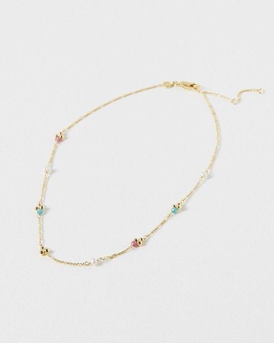 Oliver Bonas Halo Tourmaline, Jade & Freshwater Pearl Pendant Necklace - White