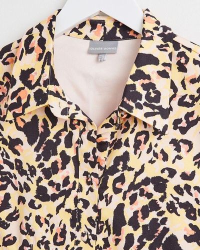 Oliver Bonas Neutral Animal Print Yellow Mini Shirt Dress - Brown