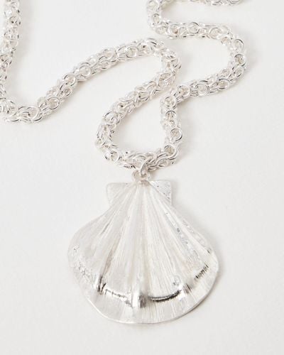 Oliver Bonas Ariel Silver Shell Chunky Chain Pendant Necklace - White