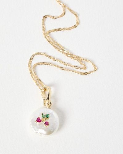 Oliver Bonas Chelan Cherry Pearl Pendant Necklace - White