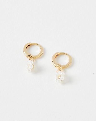 Oliver Bonas Rosa Faux Pearl Flower Drop Huggie Earrings - White