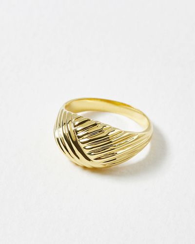 Oliver Bonas Bloom Twist Curve Engraved Ring, Size 50 - Metallic