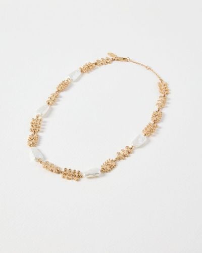Oliver Bonas Rowan Pearl Textured Gold Collar Necklace - White
