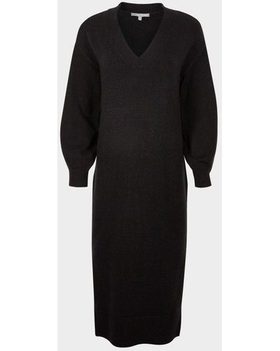 Oliver Bonas V-neckline Knitted Midi Sweater Dress - Black