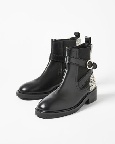Oliver Bonas Animal Print Round Buckle Black Leather Chelsea Boots, Size Uk 3