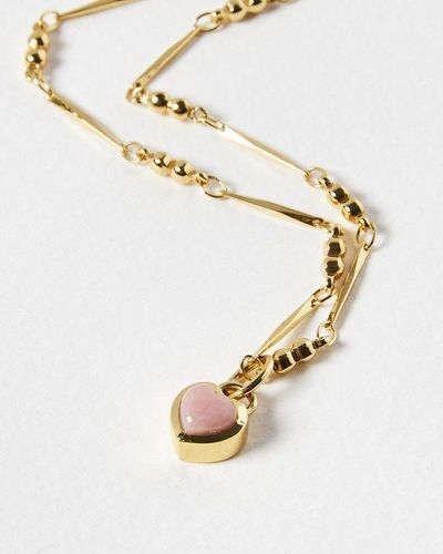 Oliver Bonas Bryn Heart Opal Gold Plated Pendant Necklace - White