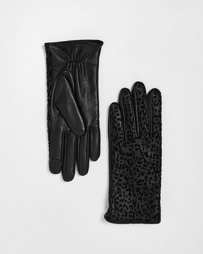 Oliver Bonas Flocked Animal Leather Gloves - Black
