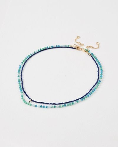 Oliver Bonas River Blue Glass Beaded Layered Short Necklace - White