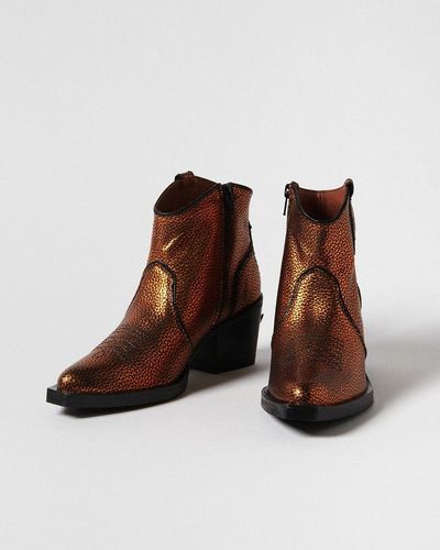 Oliver Bonas Nemónic Dollar Metallic Leather Western Cowboy Boots - Brown