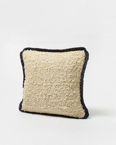 Oliver Bonas Boucle Black Fringed Cushion Cover - Natural