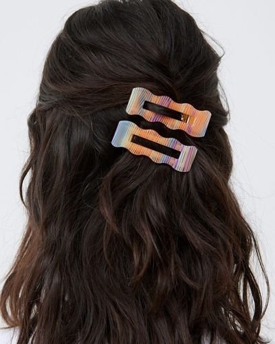 Oliver Bonas Cleo Orange Striped Wavy Hair Clips Set Of Two - Black