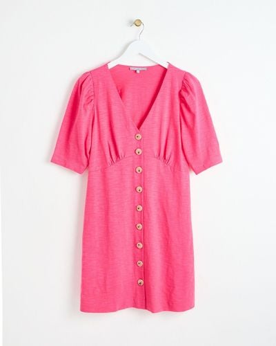 Oliver Bonas Button Through Jersey Mini Dress, Size 6 - Pink