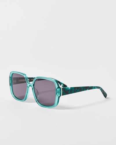 Oliver Bonas Teal Green Crystal Square Acetate Sunglasses - Blue