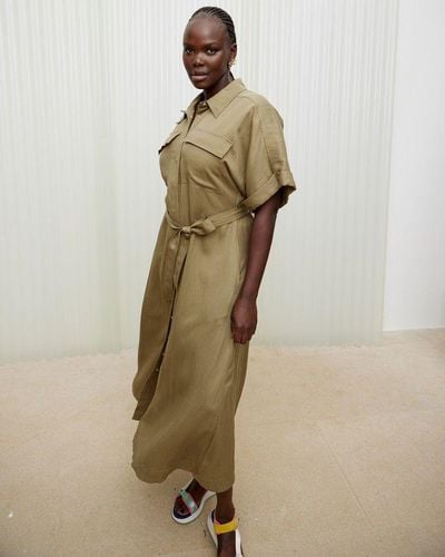 Oliver Bonas Khaki Utility Midi Shirt Dress - Natural