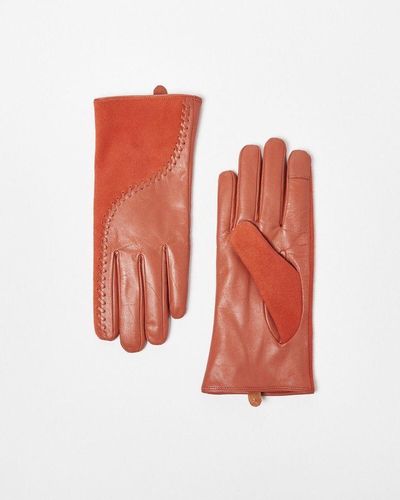 Oliver Bonas Whipstitch Pink Leather Gloves - Black
