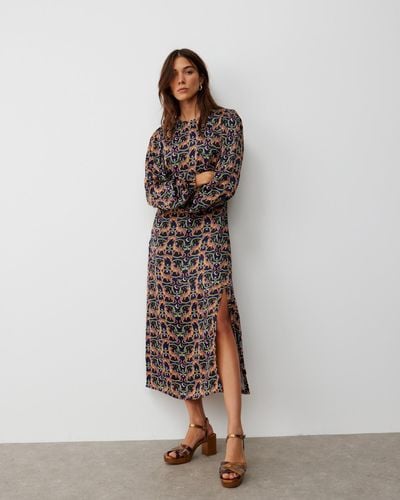 Oliver Bonas Ocelot Print Midi Dress, Size 6 - Brown
