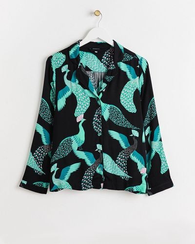 Oliver Bonas Peacock Shirt & Trousers Pyjama Set, Size 6 - Green