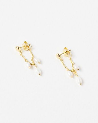 Oliver Bonas Ostara Freshwater Pearl Gold Plated Drop Earrings - White