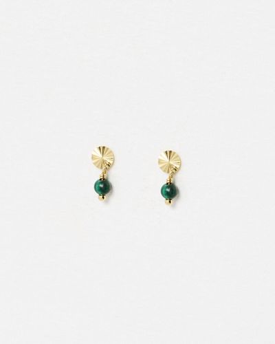 Oliver Bonas Green Malachite & Opal Drop Earrings - White