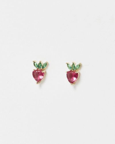 Oliver Bonas Sierra Strawberry Red Stud Earrings - White
