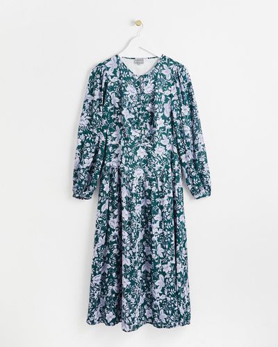 Oliver Bonas Linear Floral Print Green Maxi Dress, Size 8 - Blue