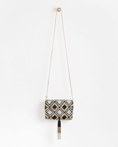 Oliver Bonas Geometric Black & Gold Beaded Clutch Bag - White