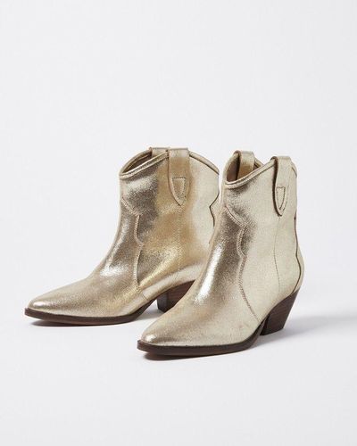 Oliver Bonas Metallic Leather Western Cowboy Boots - Natural