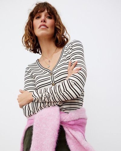 Oliver Bonas Monochrome Stripe Ribbed Jersey Top - Red