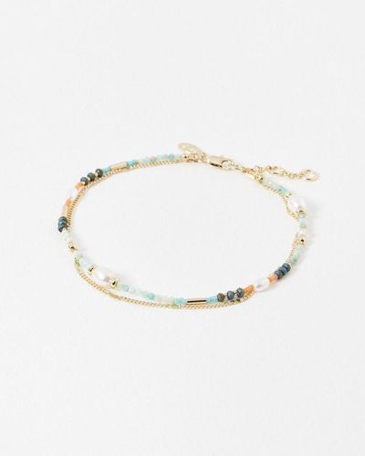 Oliver Bonas Skye Beaded & Faux Pearl Layered Anklet - Natural