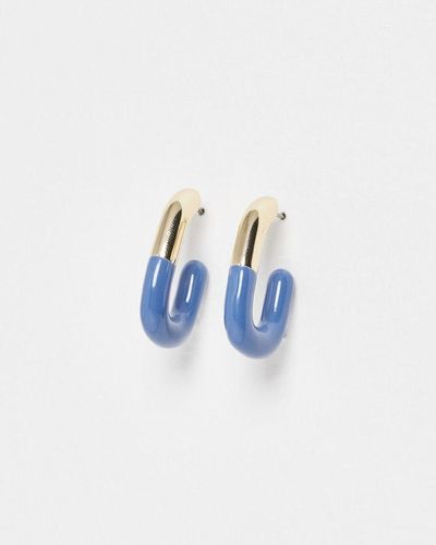 Oliver Bonas Isla & Gold Rectangular Hoop Earrings - Blue