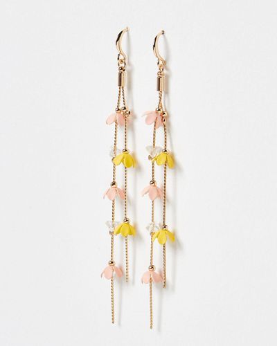 Oliver Bonas Kyomi Pink & Yellow Flower Chain Earrings - Multicolour