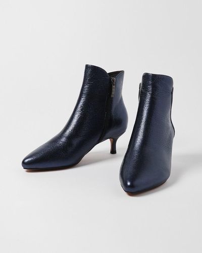 Oliver Bonas Shoe The Bear Saga Midnight Leather Metallic Pointed Boots - Blue
