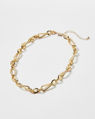 Oliver Bonas Evelyn Textured & Twisted Links Chunky Chain Necklace - Metallic