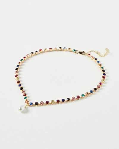 Oliver Bonas Tiffany Rainbow Stone Pearl Drop Short Necklace - Natural