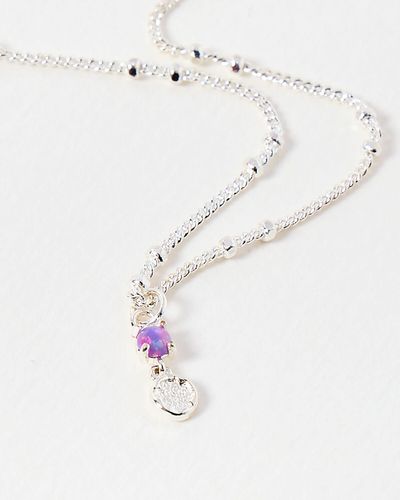 Oliver Bonas Menyn Purple Opalite & Disc Silver Pendant Necklace - White