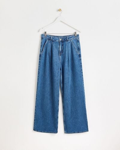 Oliver Bonas Pleated Wide Leg Denim Jeans, Size 8 - Blue