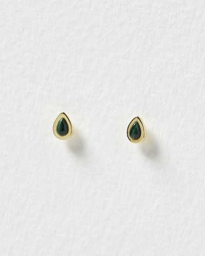 Oliver Bonas Zosia Malachite & Gold Plated Stud Earrings - Green
