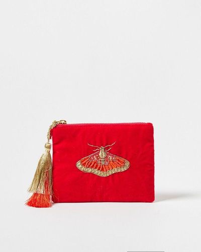 Oliver Bonas Jane Raspberry Embroidered Pouch