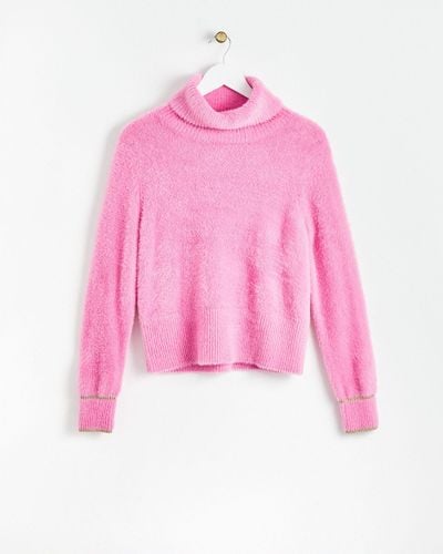 Oliver Bonas Fluffy Roll Neck Knitted Jumper, Size 18 - Pink