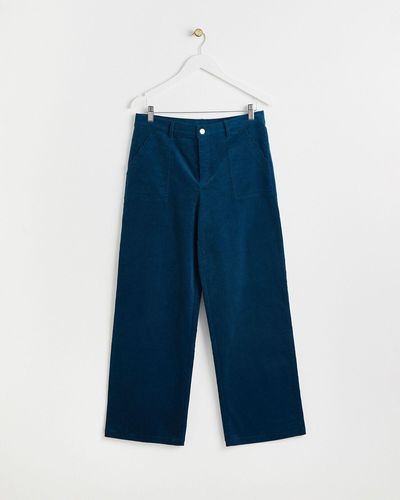 Oliver Bonas Teal Wide Leg Scalloped Pocket Corduroy Trousers, Size 18 - Blue