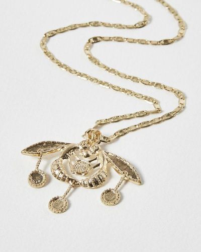Oliver Bonas Ariadne Textured Metal Bee Pendant Necklace - White