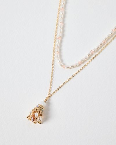 Oliver Bonas Gigi Bead & Faux Pearl Cluster Pendant Necklace - White