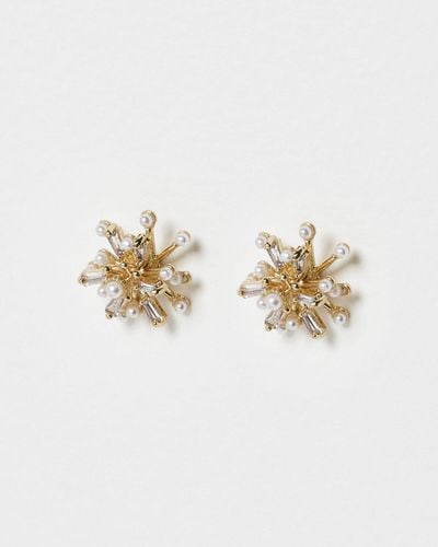Oliver Bonas Atlas Faux Pearl & Glass Cluster Stud Earrings - White