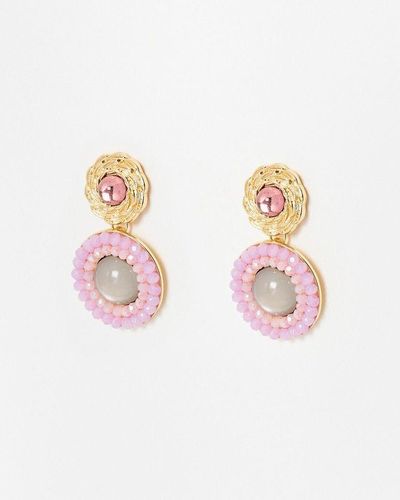 Oliver Bonas Ivory Bead Drop Stud Earrings - Pink