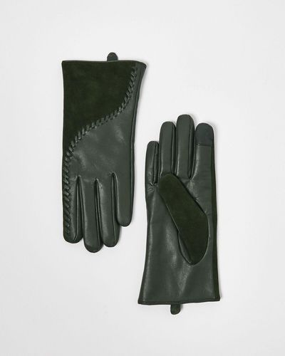 Oliver Bonas Whipstitch Leather Gloves, Size Medium/large - Green