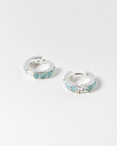 Oliver Bonas Lula Amazonite Chunky Silver Clicker Hoop Earrings - Blue
